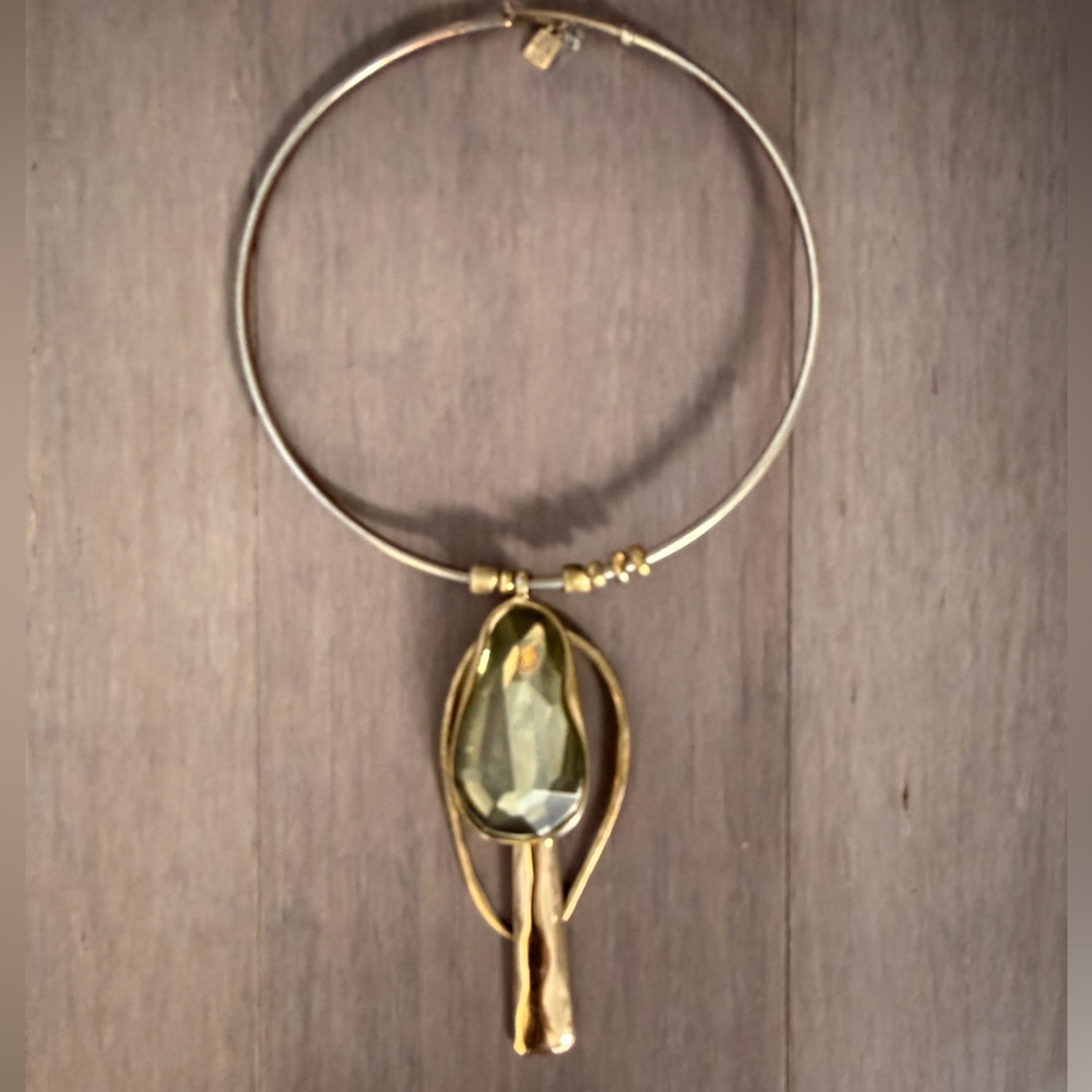 Gold Drop Pendant Necklace with Olive Green Teardrop Stone
